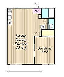 ポルシェ町田南大谷 1階1LDKの間取り
