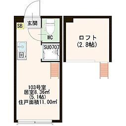 ラメール2 ワンルームの間取図画像