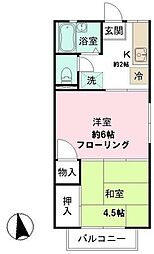 ドエル中野島A 2階2Kの間取り
