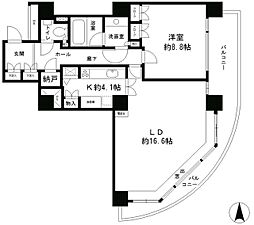 リバーポイントタワー 13階1LDKの間取り
