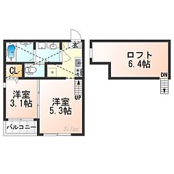ハーモニーテラス稲荷悠苑 2階1DKの間取り