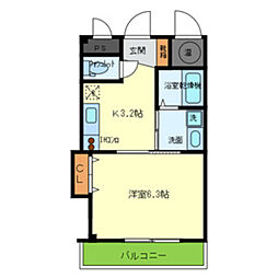 エムズキューブ1 1Kの間取図画像