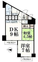 八王子はざま住宅 10階2DKの間取り