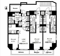 animo Kudan 14階1Kの間取り