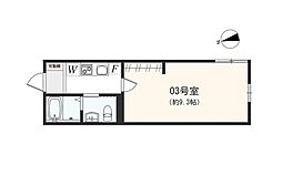 小田急江ノ島線 湘南台駅 徒歩15分の賃貸アパート 3階1Kの間取り