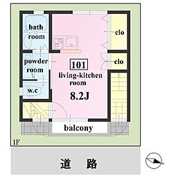 Woody Park 1階ワンルームの間取り