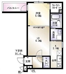 フジパレス東中浜 1LDKの間取図画像