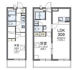 レオパレスリリー 1Kの間取図画像