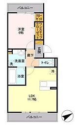 メルベーユIII 2階1LDKの間取り