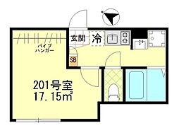 JR横須賀線 西大井駅 徒歩7分の賃貸アパート 2階1Kの間取り