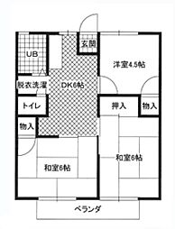 コーポ草木 2階1DKの間取り