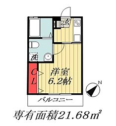 市川市南八幡1丁目アパート 1Kの間取図画像