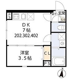 グラシア・ベイ大森 3階1DKの間取り