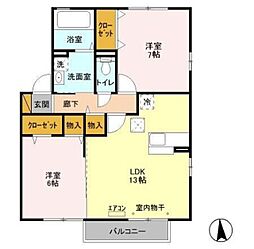 グランメールII 1階2LDKの間取り