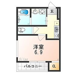 フジパレス尼崎東園田EAST 1Kの間取図画像