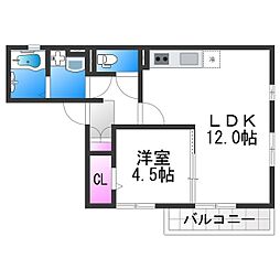 メイト平野 1LDKの間取図画像