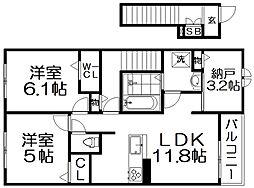 クラール倉治A 3LDKの間取図画像
