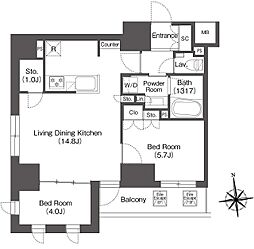ミリアレジデンス蔵前 2LDKの間取図画像