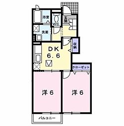 六軒ヒルズ 2DKの間取図画像