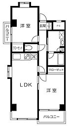 クラルテ立川 3階2LDKの間取り