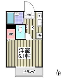 ラフィーネ2 2階1Kの間取り