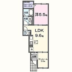 JR阪和線 久米田駅 徒歩14分の賃貸アパート 1階1LDKの間取り