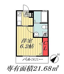 市川市南八幡1丁目アパート 1Kの間取図画像