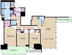 Osaka Metro御堂筋線 中津駅 徒歩1分の賃貸マンション 20階3LDKの間取り