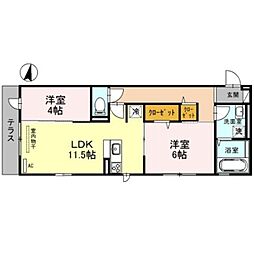 京阪本線 萱島駅 徒歩9分の賃貸アパート 1階2LDKの間取り