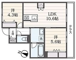 世田谷区南烏山4丁目マンション 2LDKの間取図画像