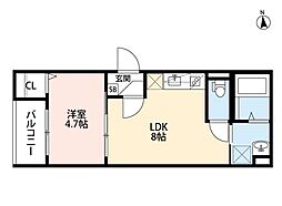グランド平野 1LDKの間取図画像