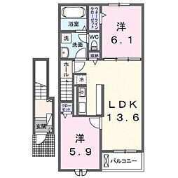 リッチェ・ツリー 2階2LDKの間取り
