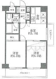 東急ドエル・アルス音羽II 11階2DKの間取り
