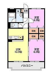 ベルオーク戸野目 2LDKの間取図画像