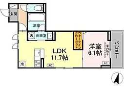 D Paina 木月住吉町 1LDKの間取図画像