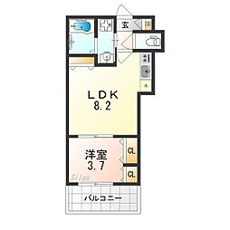 ジーメゾン岸和田ラクセル 3階1LDKの間取り