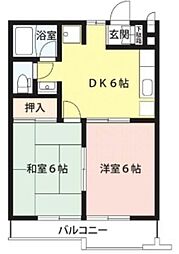 R・ヴィル川口A 2DKの間取図画像