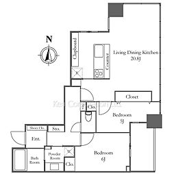 ウェリスシティ大森タワー 2LDKの間取図画像