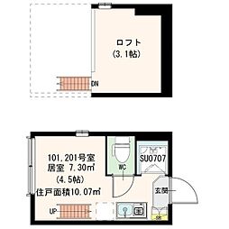Stage南台 2階ワンルームの間取り