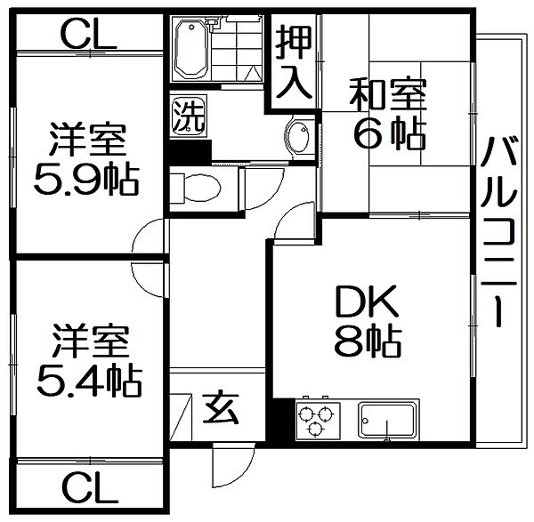 ファミール月見台 ｜大阪府枚方市村野本町(賃貸マンション3DK・2階・60.00㎡)の写真 その2