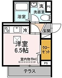 アンジュール坂下 1階ワンルームの間取り