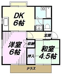 ブルーシャトレB 2DKの間取図画像