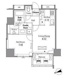 レジディアタワー目黒不動前 1LDKの間取図画像