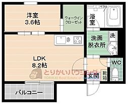 ヴィラガーデン地行 1階1LDKの間取り
