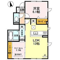 D-room宙 1SLDKの間取図画像