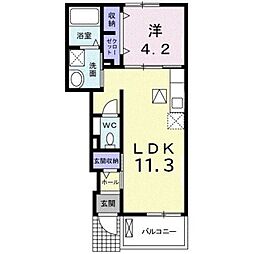 グラース・アビタシオンII 1階1LDKの間取り