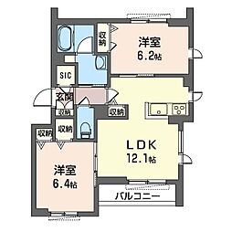 セレ−ネ 3階2LDKの間取り