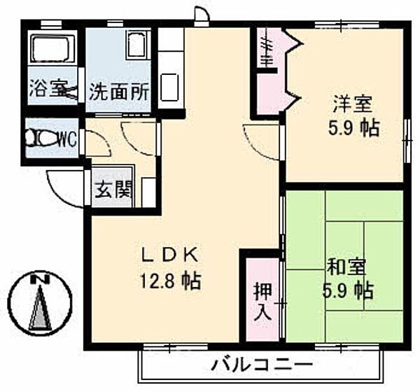 グランカーサ安岡　III棟 C0102｜山口県下関市安岡町４丁目(賃貸アパート2LDK・1階・54.34㎡)の写真 その2