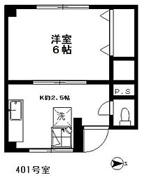 森ビル 4階1Kの間取り