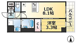 プレサンスブルーム新神戸 6階1LDKの間取り
